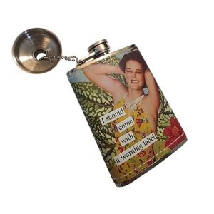 Vintage Style Anne Taintor Steel 4oz Hip Flask w Funnel Pin Up Girl Humor NEW